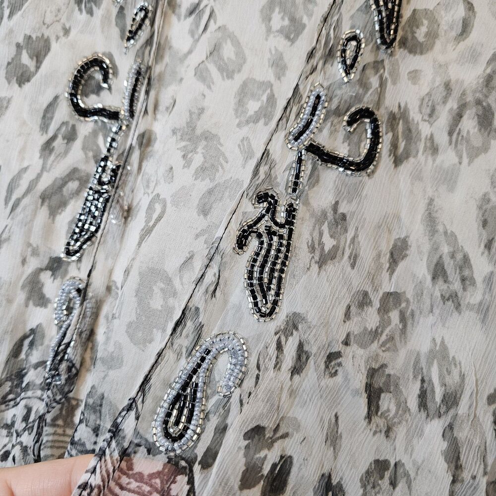 SOFT SURROUNDINGS Womens OS Kimono Topper Grey Leopard Print Boho Beaded Paisley - Picture 3 of 9
